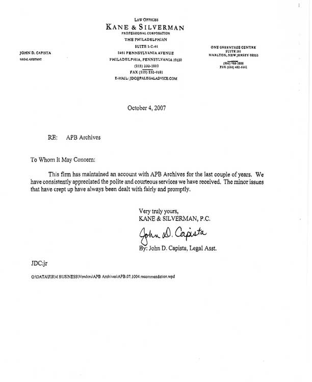APB Archives Letter