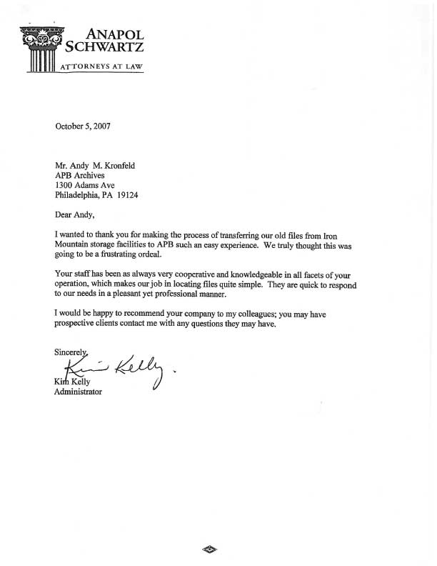 APB Archives Letter