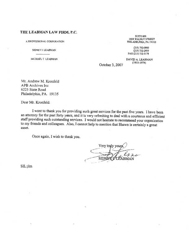 APB Archives Letter